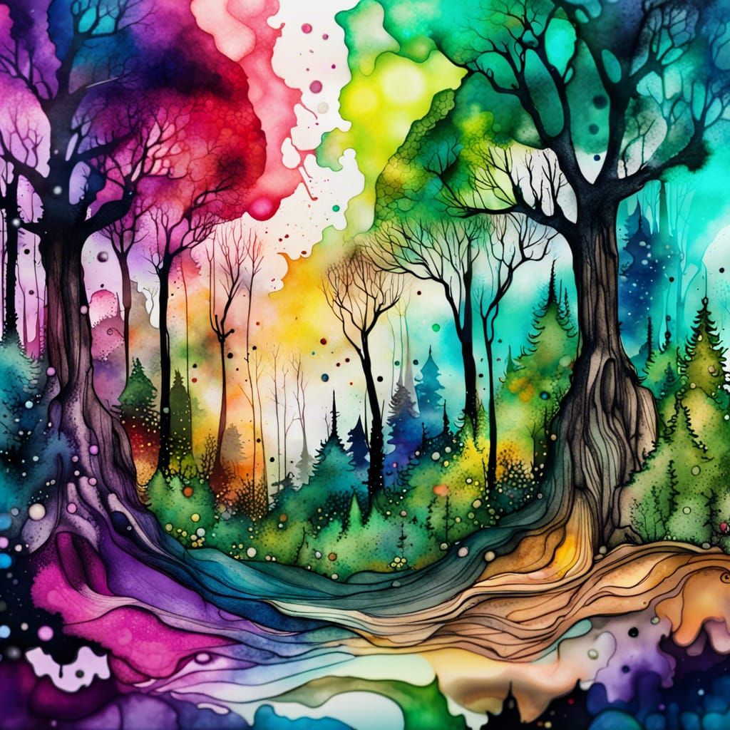 Colorful Ink Splattered Forest  by @SueL