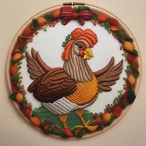 Needlepoint Embroidery of a Thanksgiving Turkey AI Generated Artwork