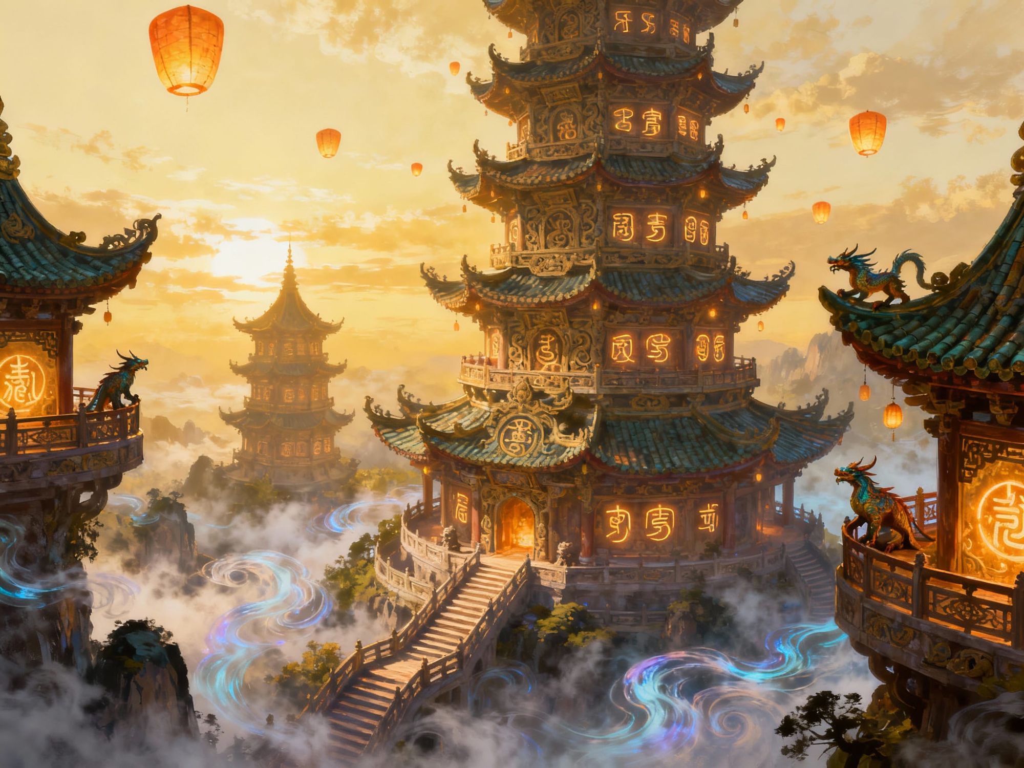 Stunning Magical PAGODAS,
fantasy art by james gurney and larry elmore