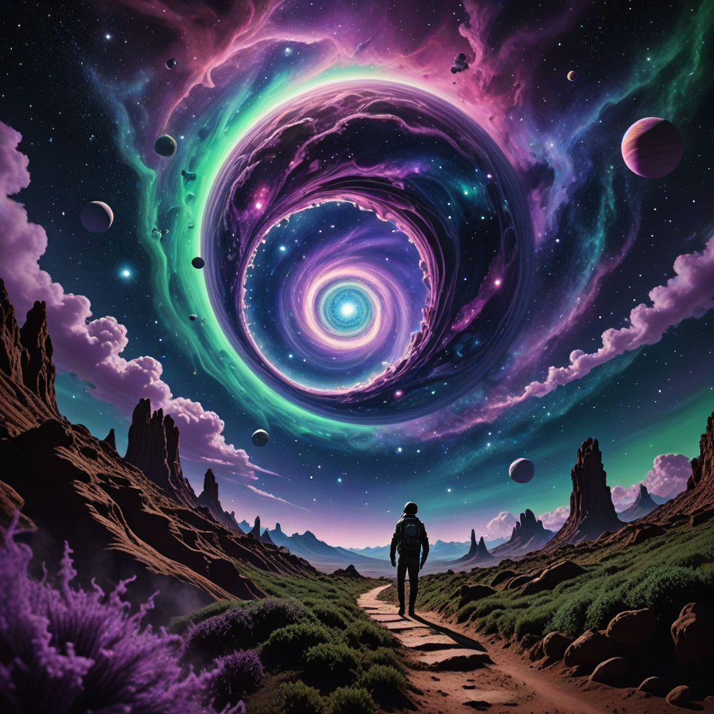 A Futuristic Astronaut Enters a Wormhole in a Distant Galaxy