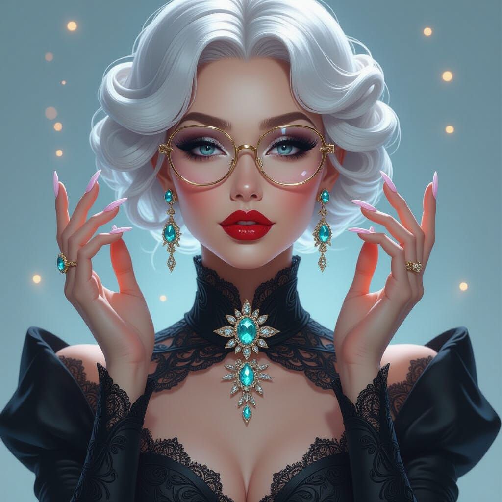 Elegant Woman Portrait with Futuristic Glasses and Silver Ha...