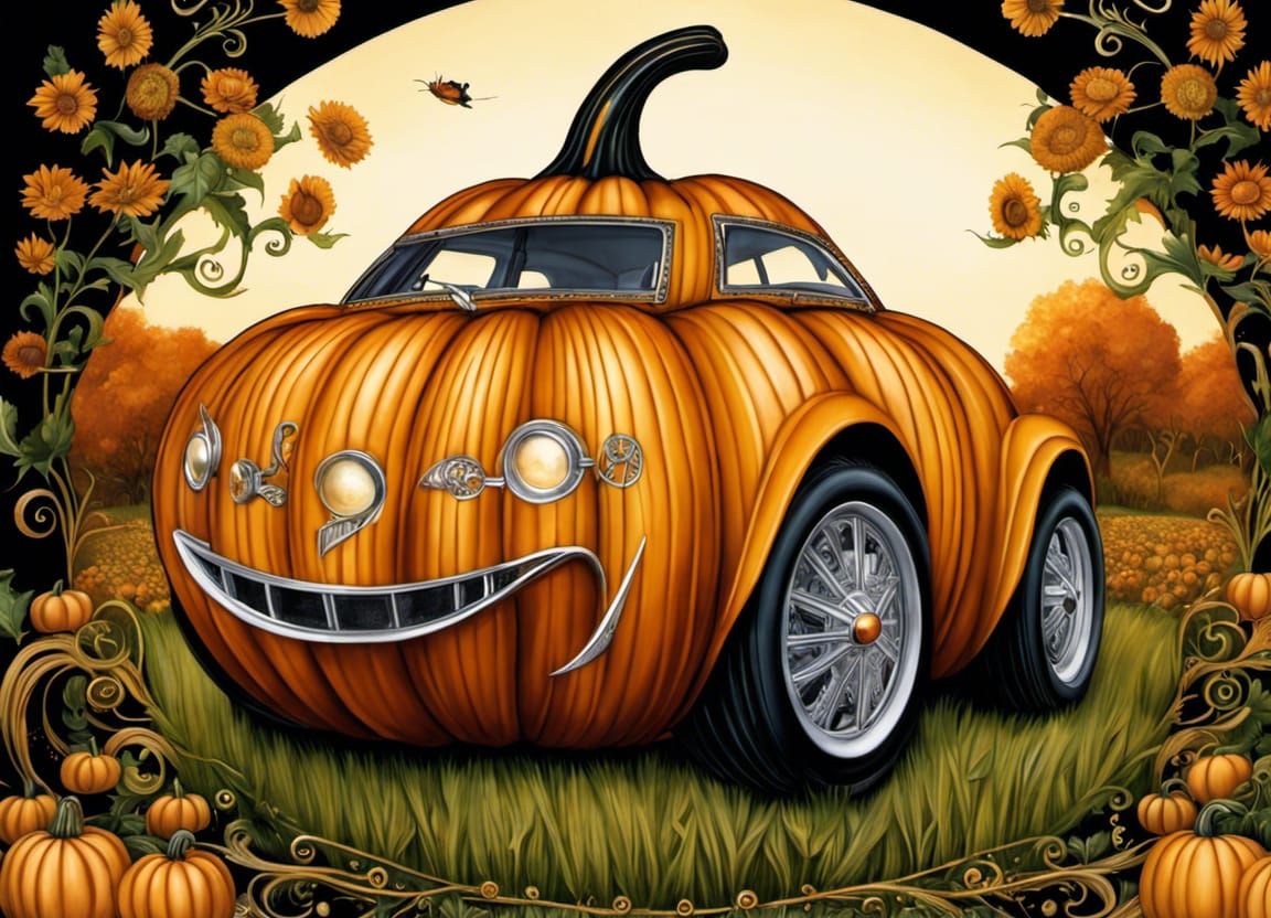 Unconventional car, carved from a pumpkin