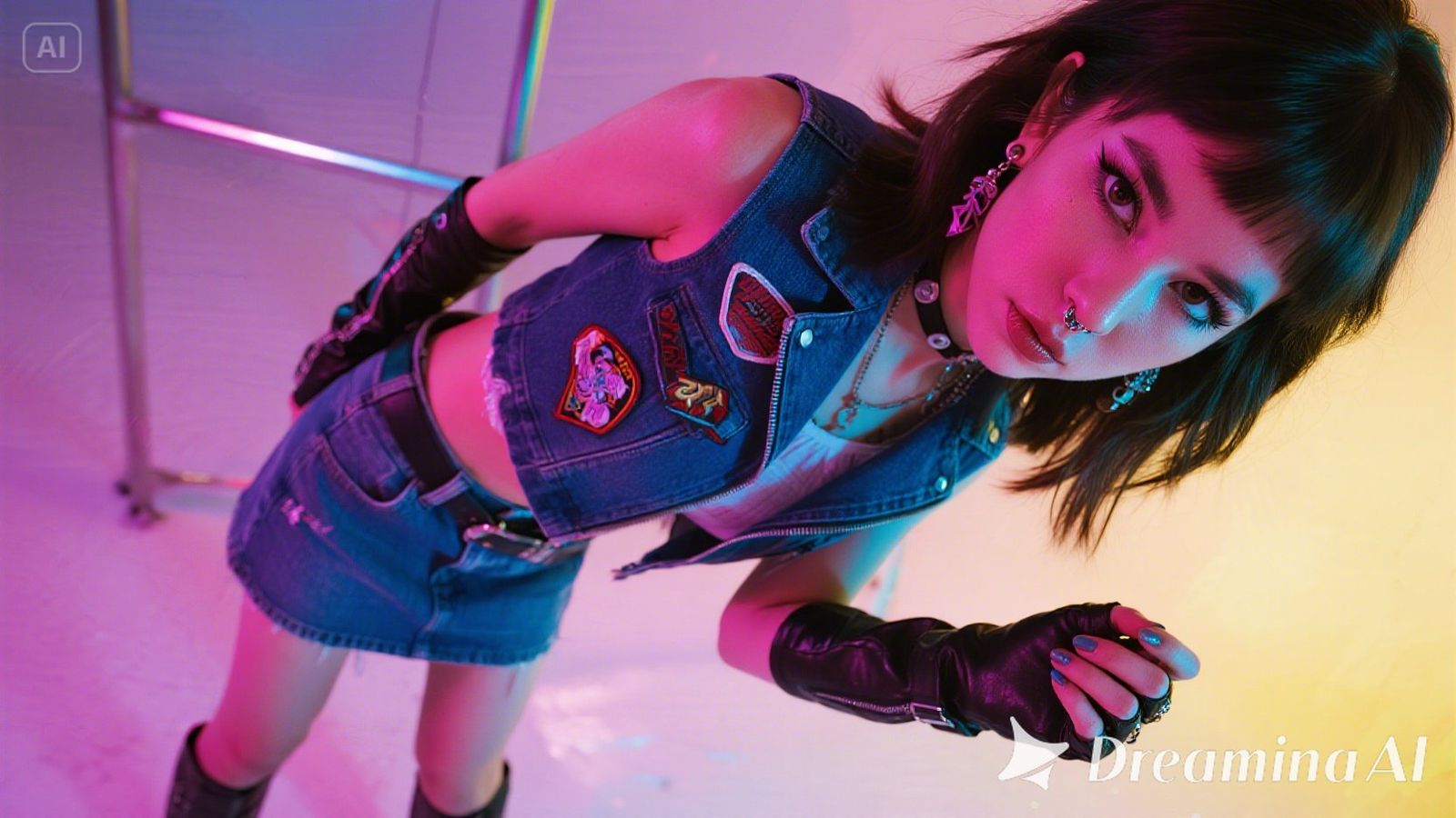 80's punk girl with cute-punk mix outfit