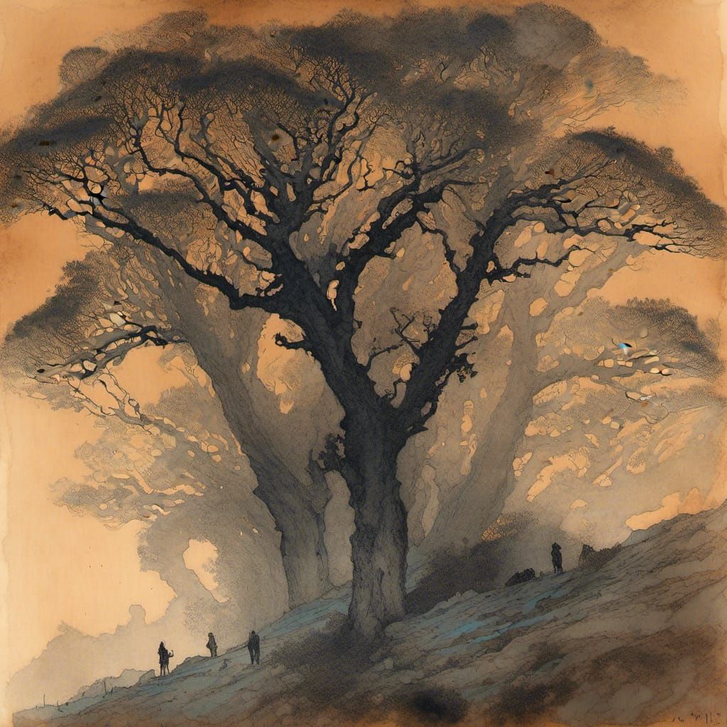 Santa Monica Mountains Sunrise in Cyanotype Style