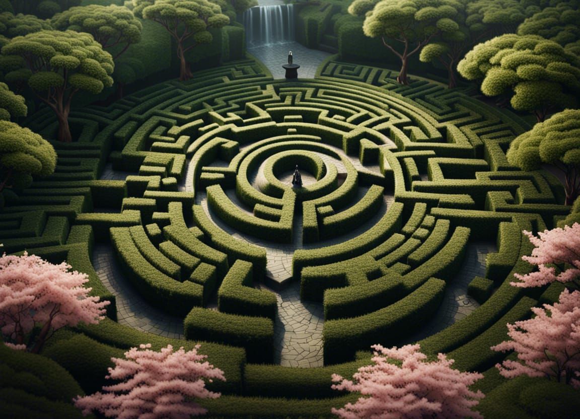 Zen garden maze on spring season - AI Generated Artwork - NightCafe Creator