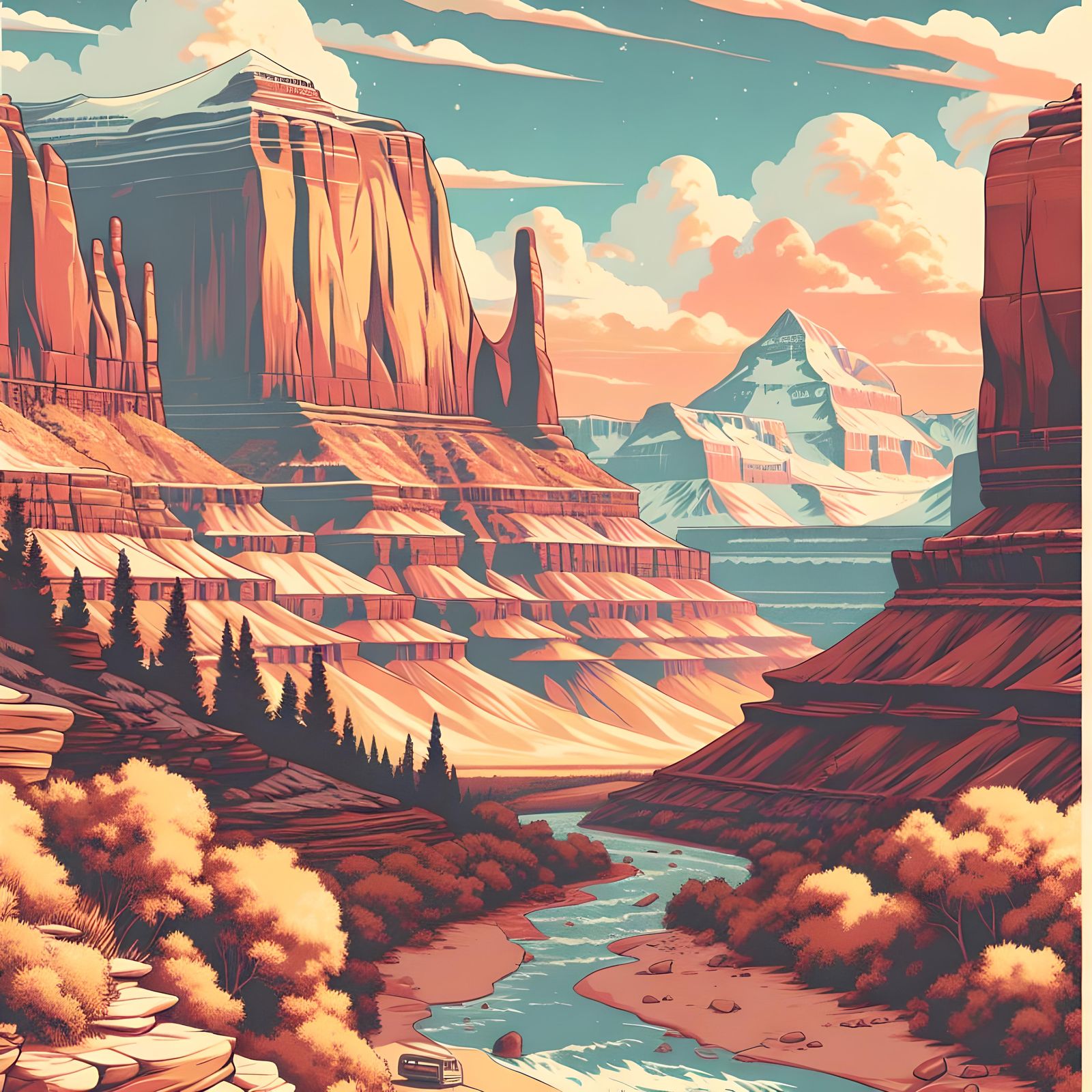 poster art, 80s style, poster, high res, 12in x 16in, canyonlands, utah ...