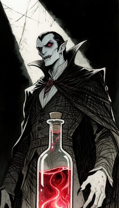 full-body portrait of a vampire OSR rpg illustration in the exact style of Darkest Dungeon art, thin ink lines, dense crosshatching, dirty w...