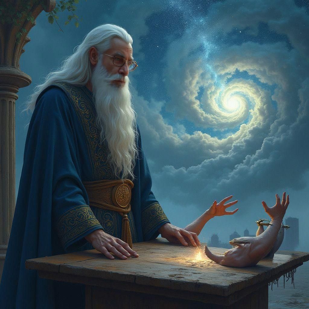 Wizard Turns Man Into Table, Detailed Matte Painting