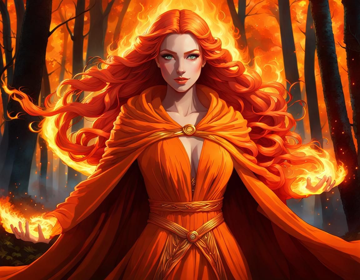 Orange-fire practicing her magic - AI Generated Artwork - NightCafe Creator