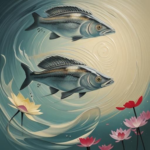 Underwater Carp and Lotus in Chinese Ink Style