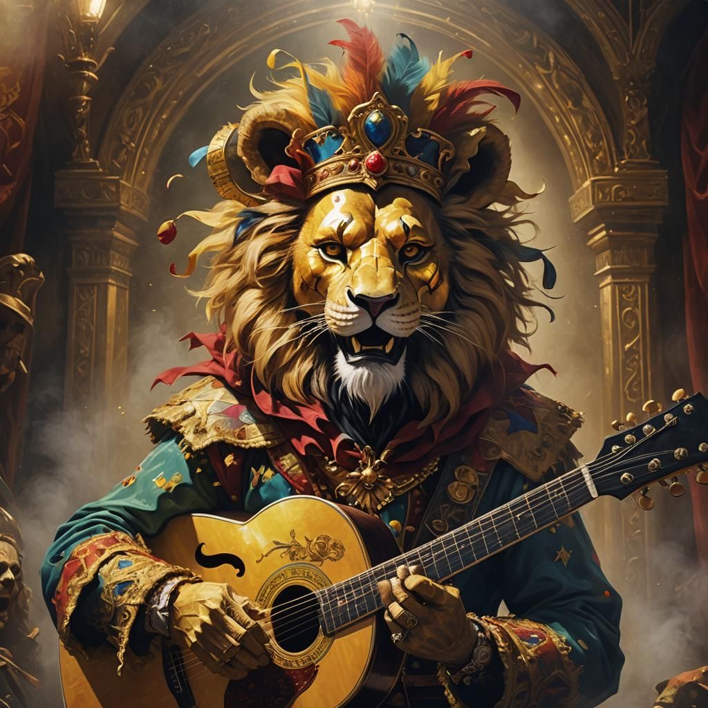 Lion Jester Plays Guitar: Artstation-Inspired Concept Art
