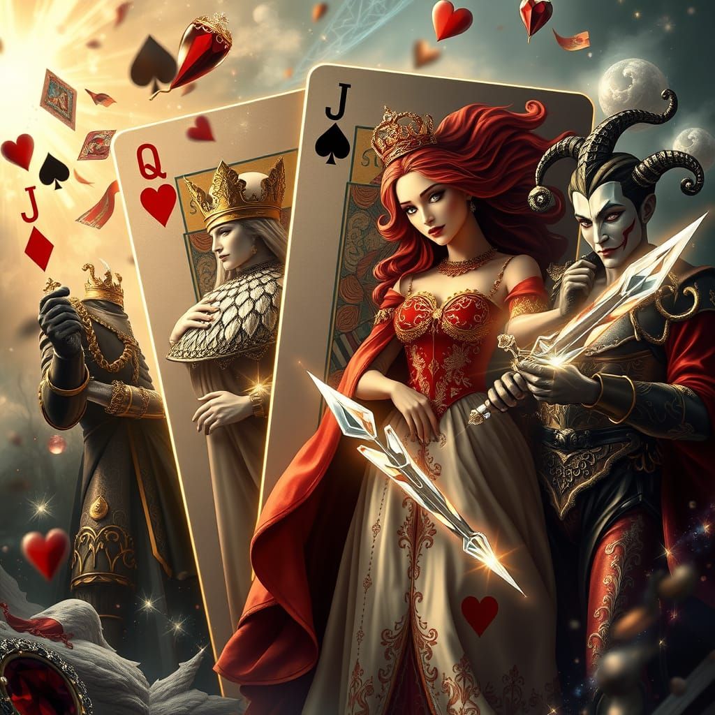 A surreal cinematic depiction of the royal deck of cards coming to life — the King of Spades as a noble ...  by @Rohan