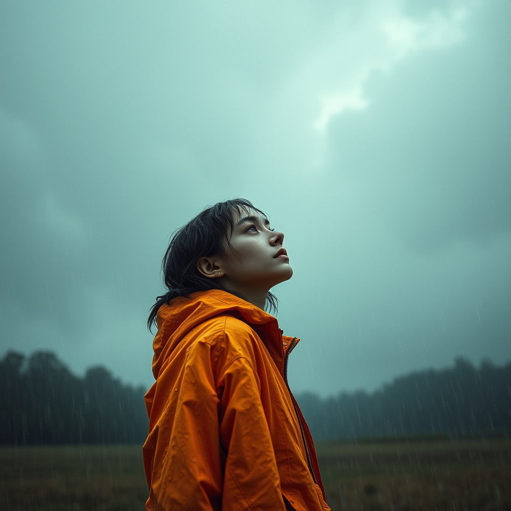 Solitary Figure in Rainy November Landscape