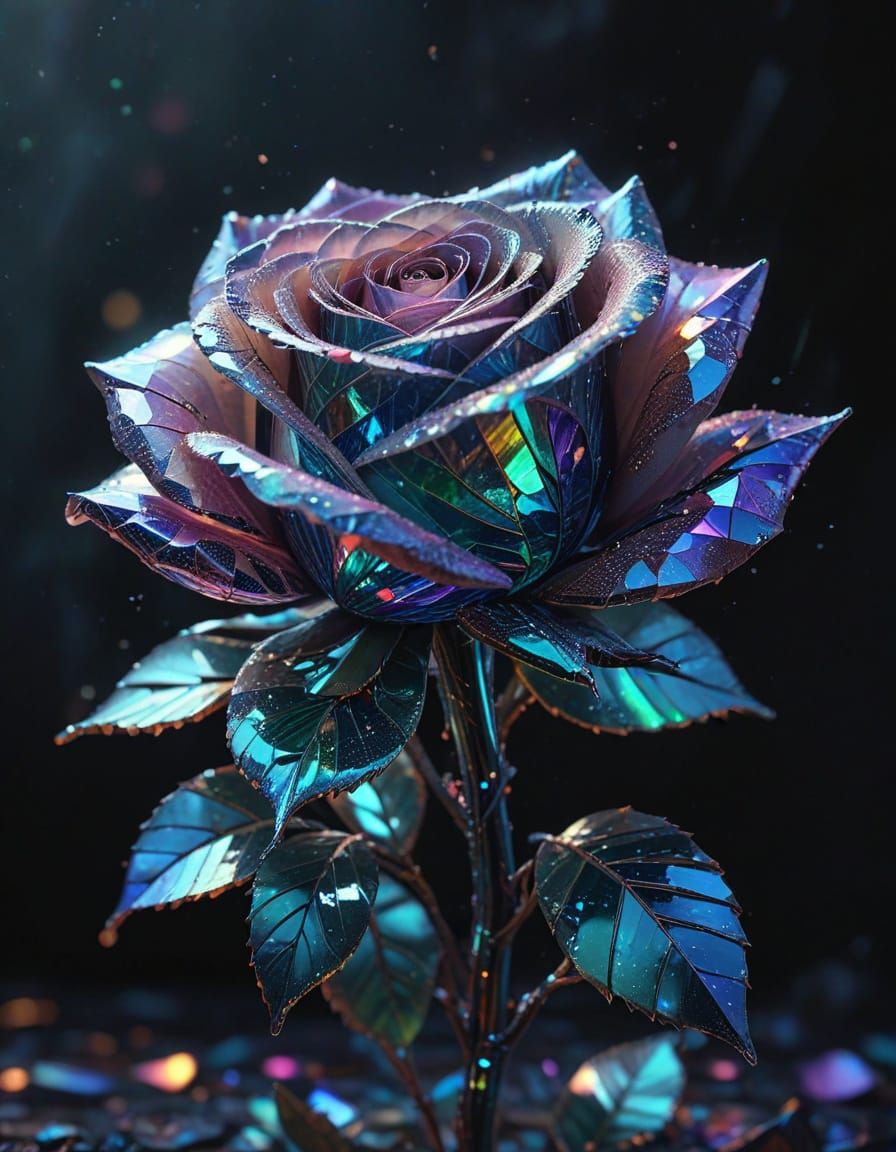 Iridescent Glass Rose Shines with Pastel Light