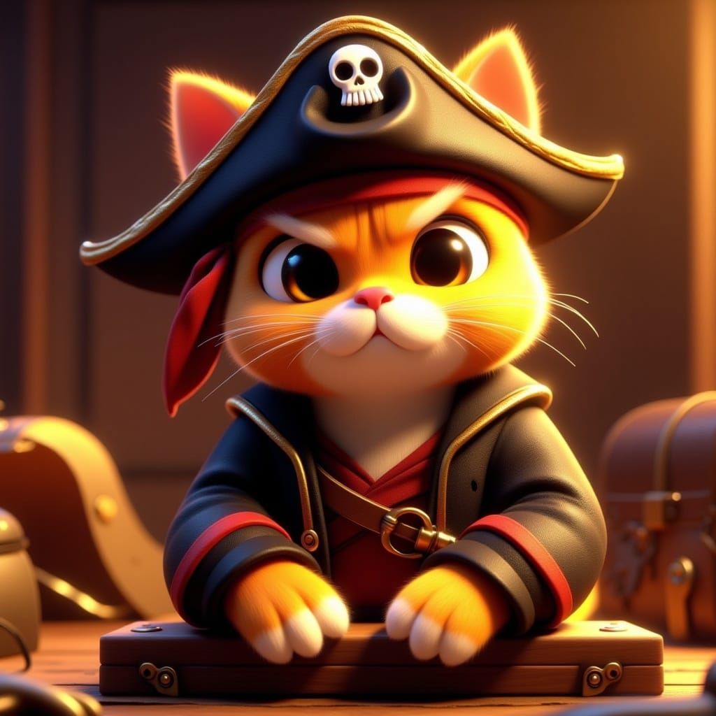 <lora:Kyootness:1.0> Oil painting of an adorable grumpy CGI cartoon cat captain hook pirate