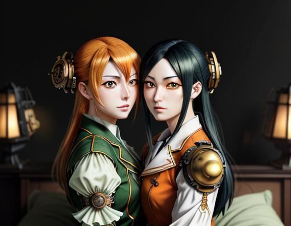 two female kemono identical twin sisters, wearing uniforms, ...
