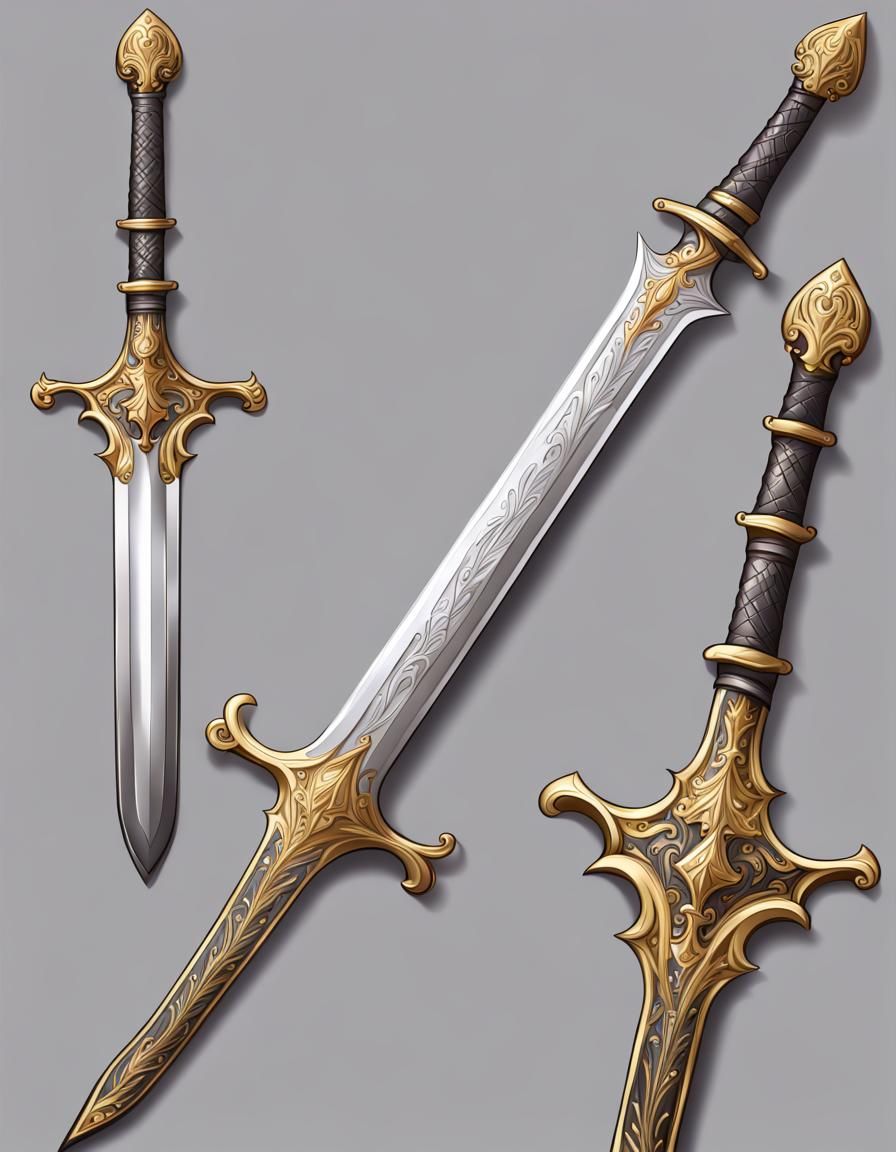 a sword, realistic, gleaming blade, gold, silver, intricate details ...