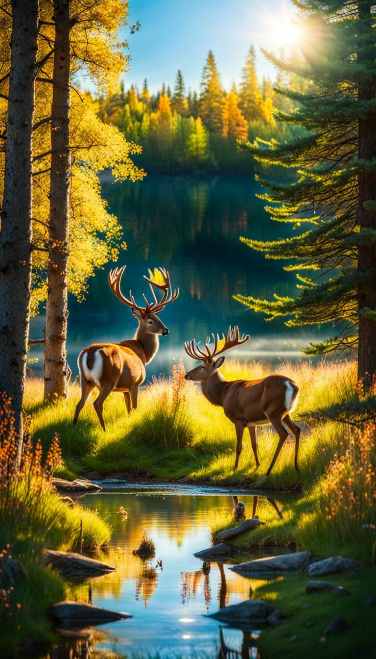 Deers in the woods.