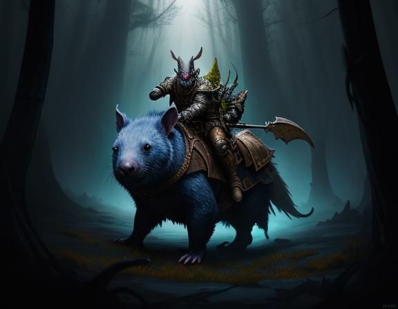 a goblin riding a wombat  by @Amanda