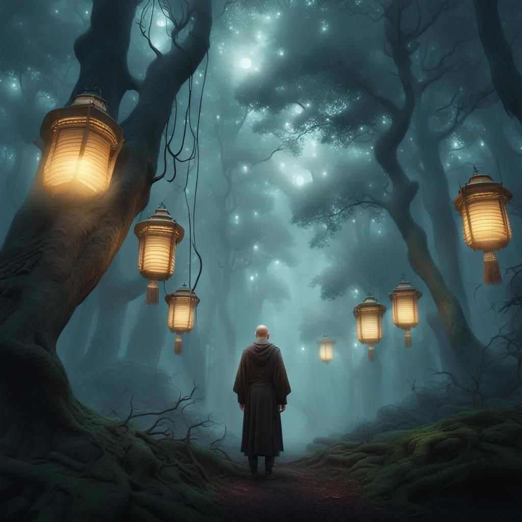 Monk in Misty Forest: Digital Matte Painting