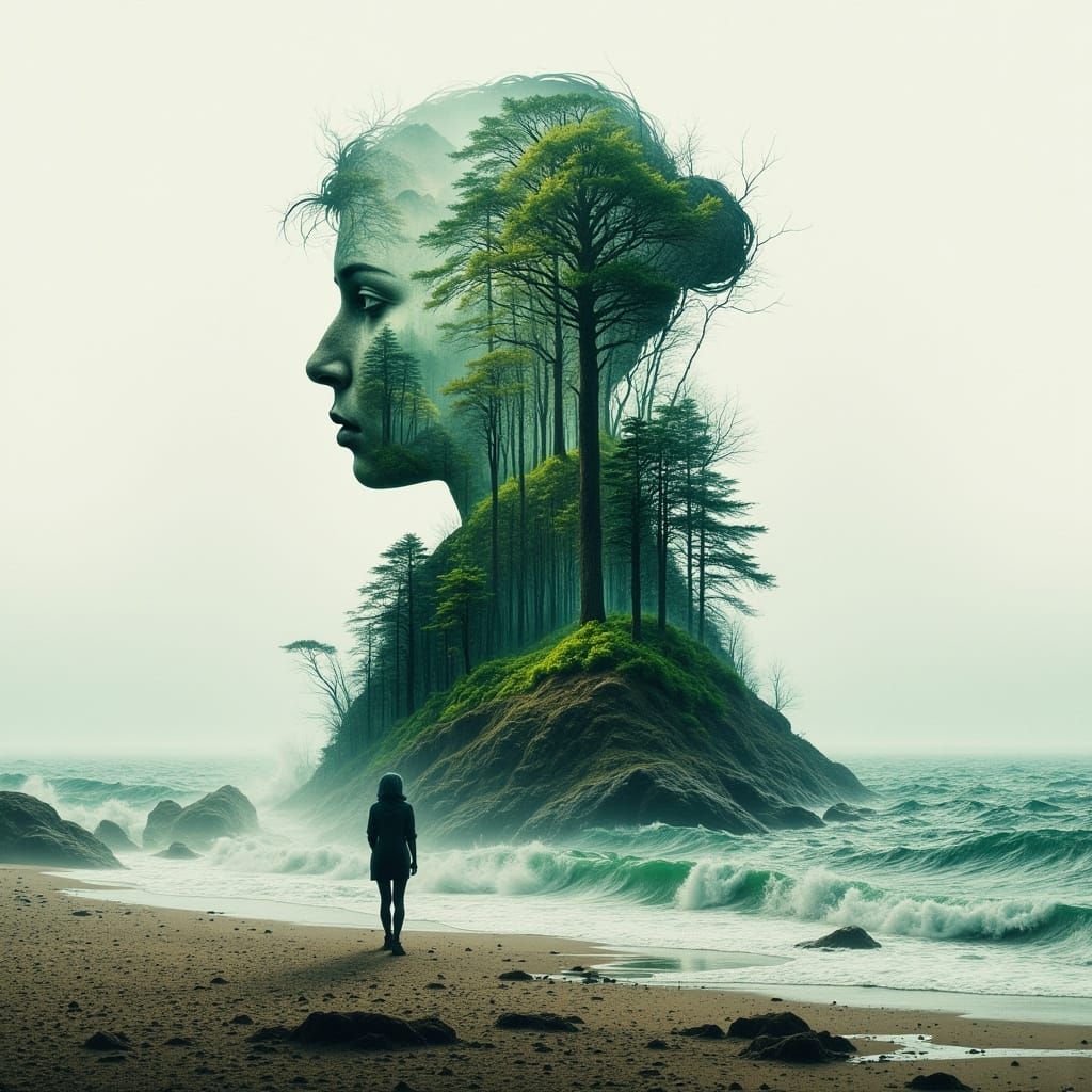 Surreal Beach: Inner Forest Reflects Stormy Sea