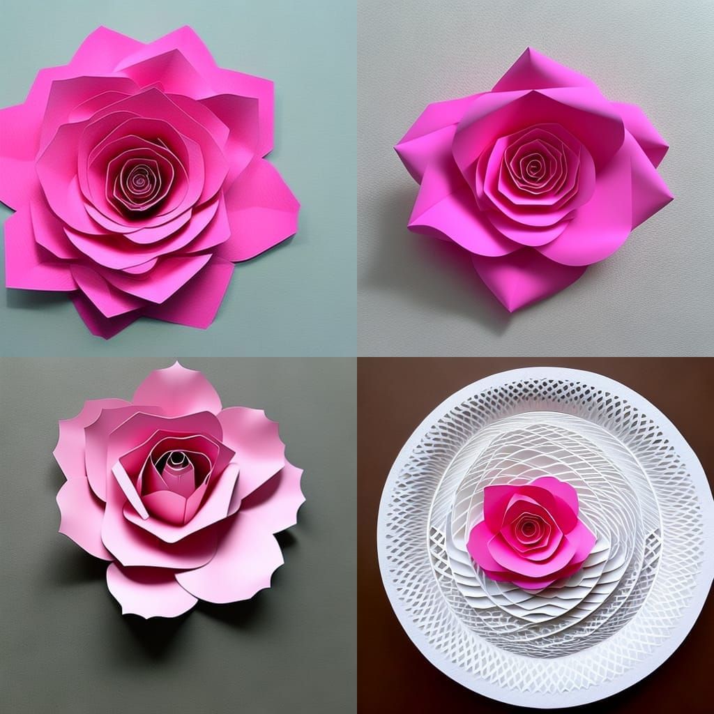 3D paper sculpture, bright pink rose, embossed, intricately detailed ...