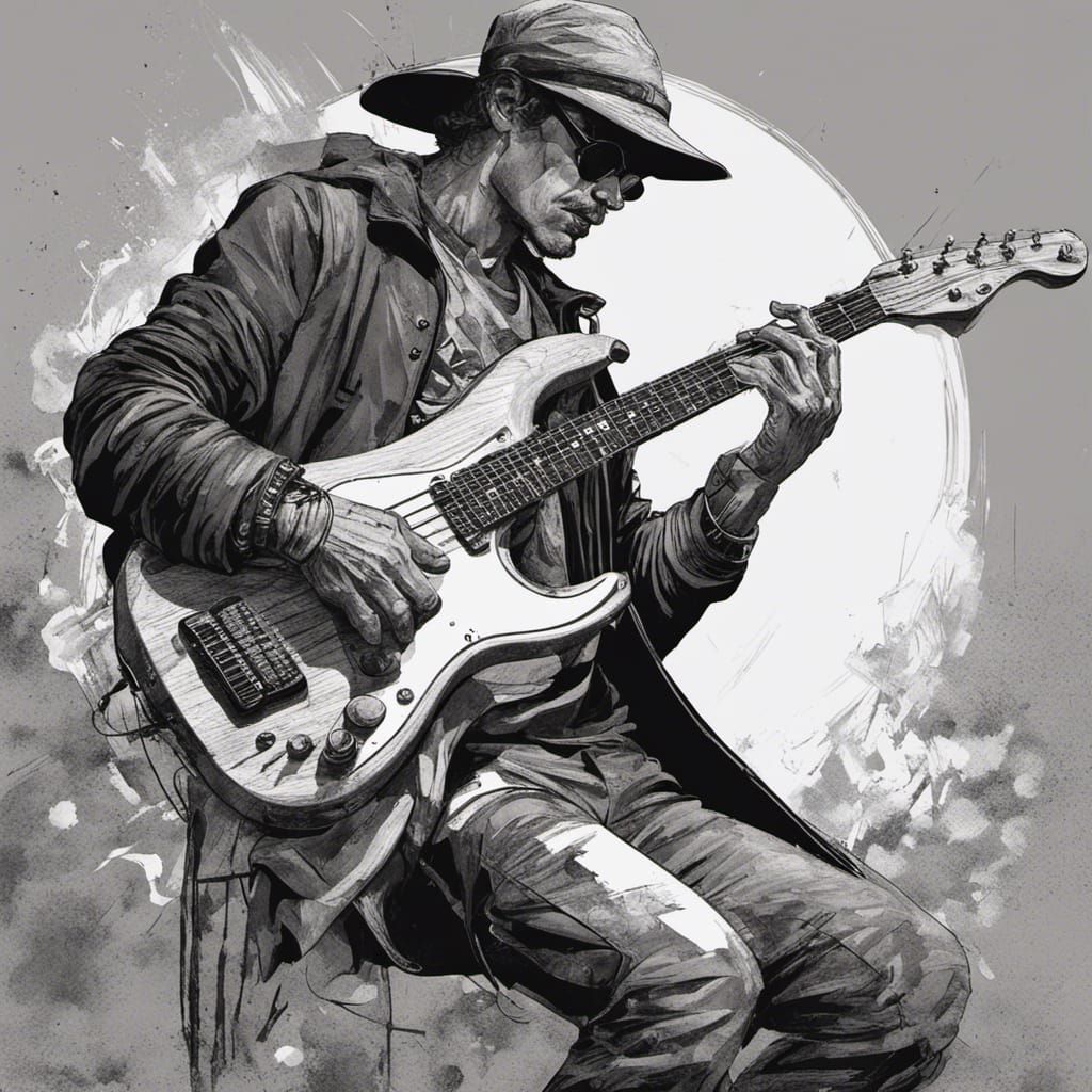 Hyperrealistic Bass Player with Exaggerated Features