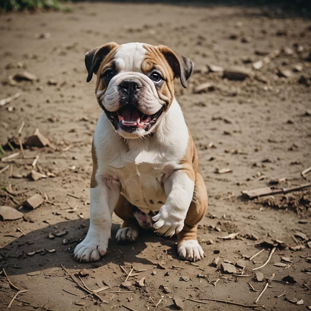 a bulldog puppy playing