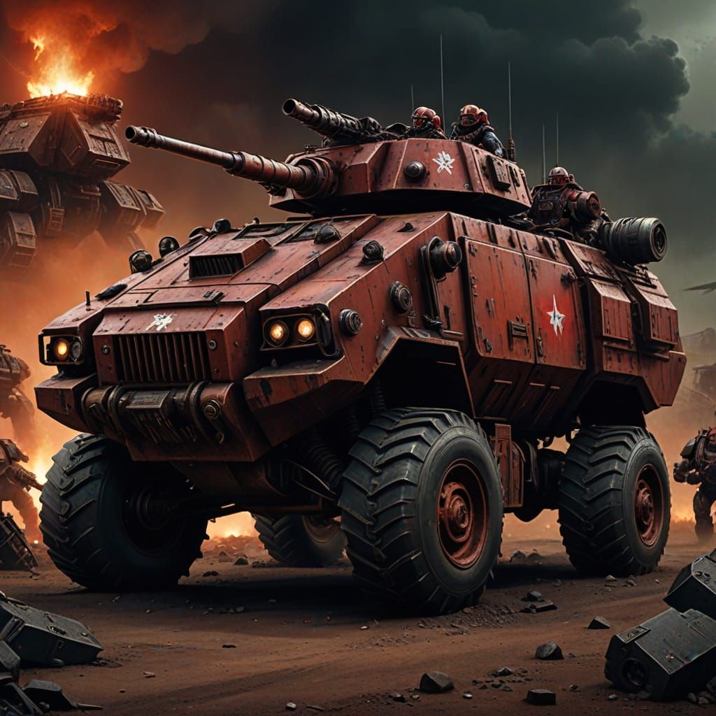 a Tauros, from Warhammer 40k, Imperial Guard faction with (an open top) and crewed