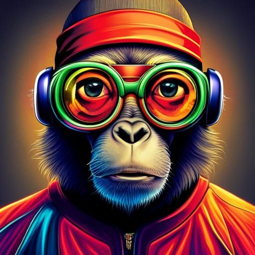 A cool and stylish monkey sporting retro glasses, a vibrant ...