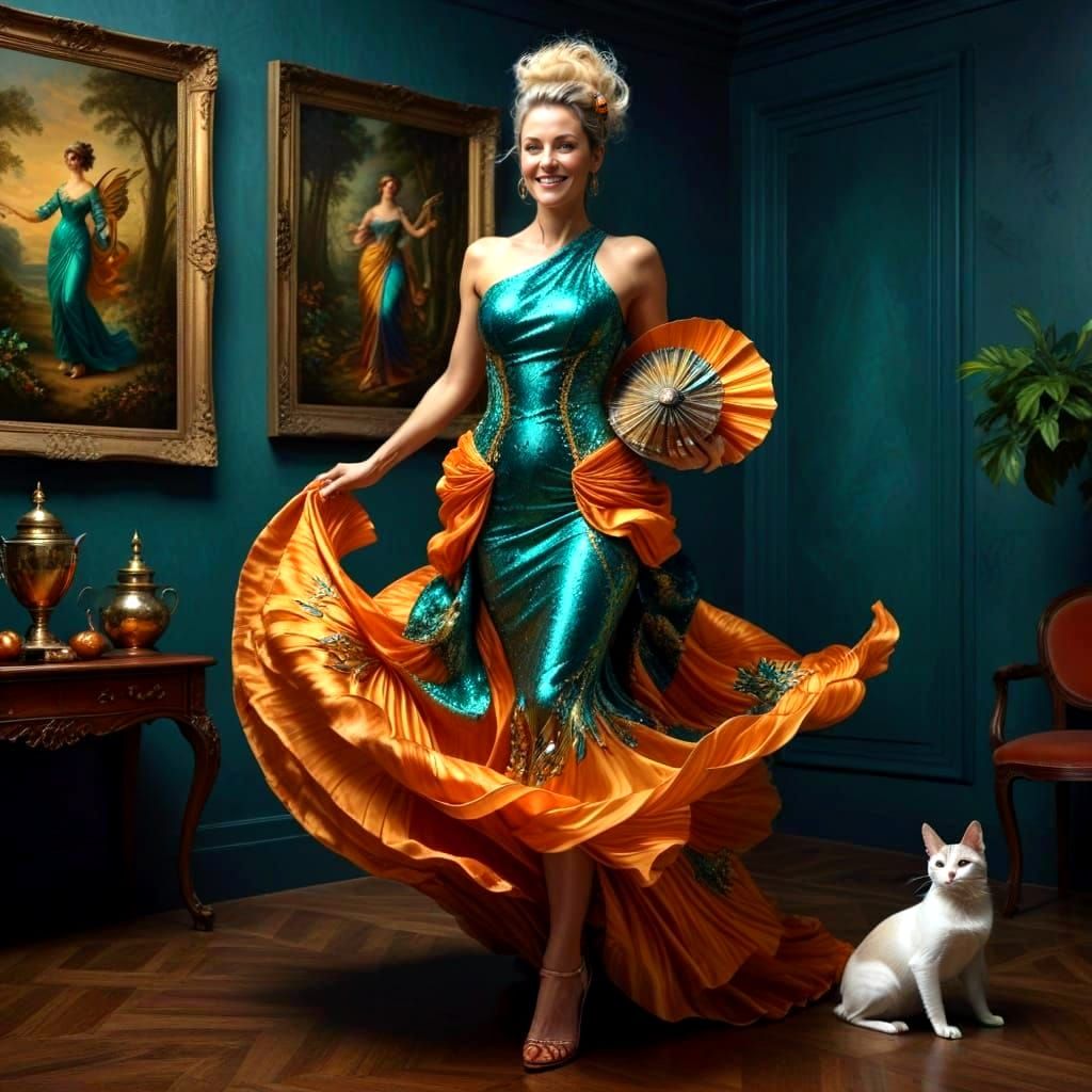 Vibrant Hyperrealistic Portrait of a Happy Lady in Energetic...