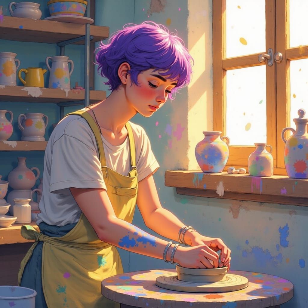 Queer Artist Creates Pottery in Sunlit Studio