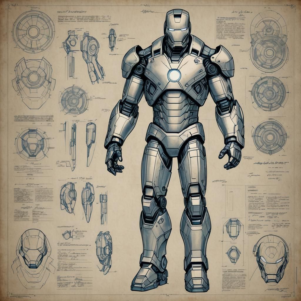 Blueprint of Iron Man armor - AI Generated Artwork - NightCafe Creator