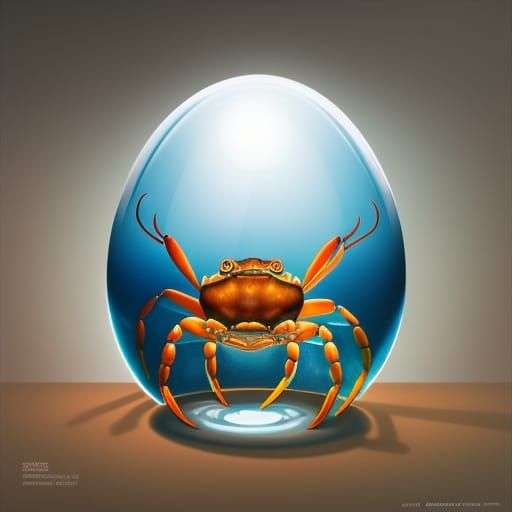 wild beautiful-eyed crab inside transparent egg, highly hyper detailed masterpiece, Rutkowski, Victo ...  by @Ali Ulvi Tutkun