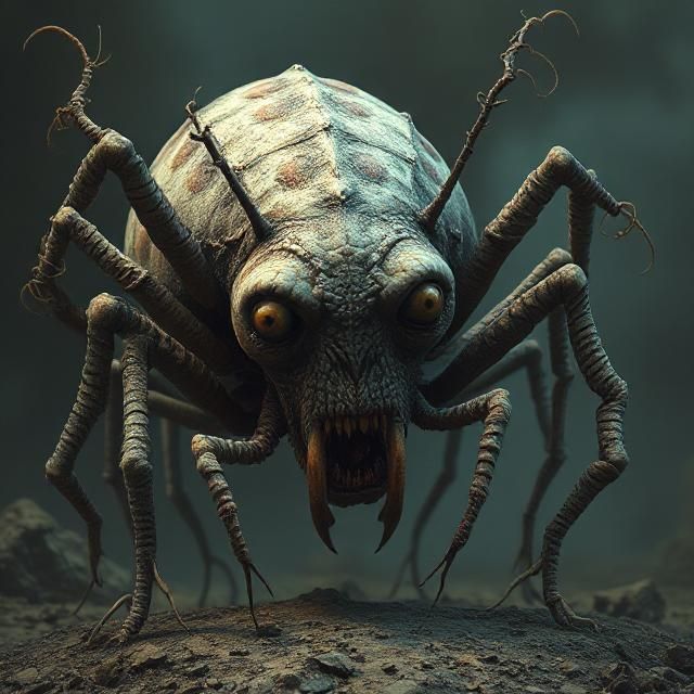 Scary horror creation of an evil parasitic dust mite looking...