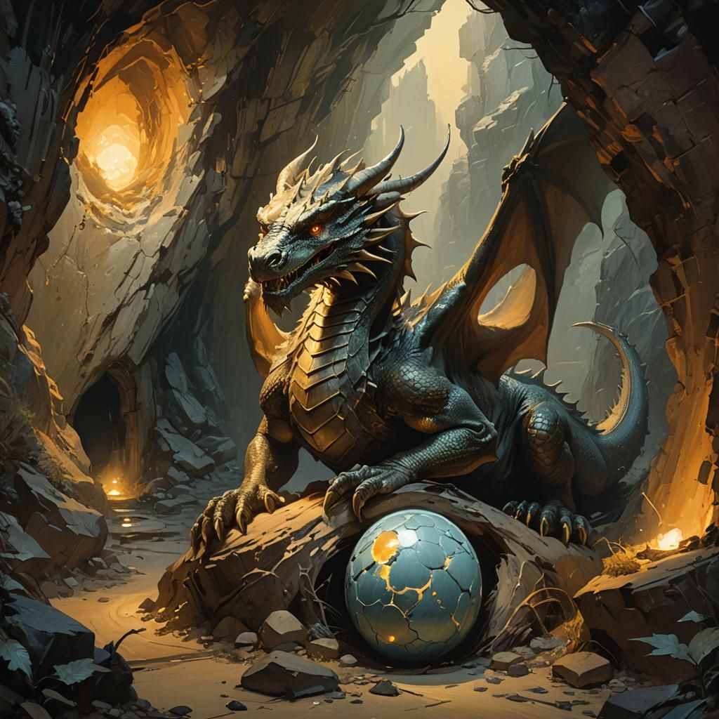 a cave Dragon with an egg