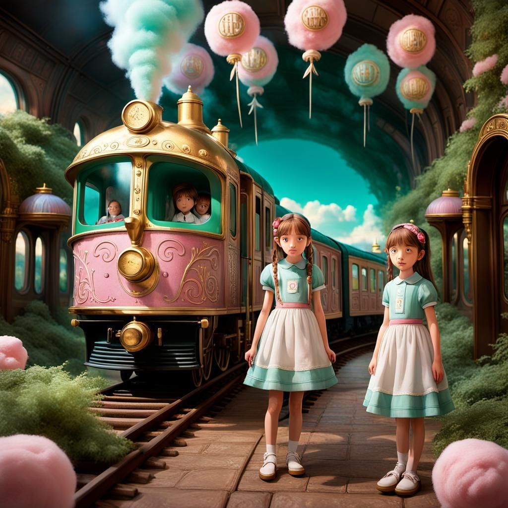 Fantasy Train with Hebrew Letters, Art Nouveau Style