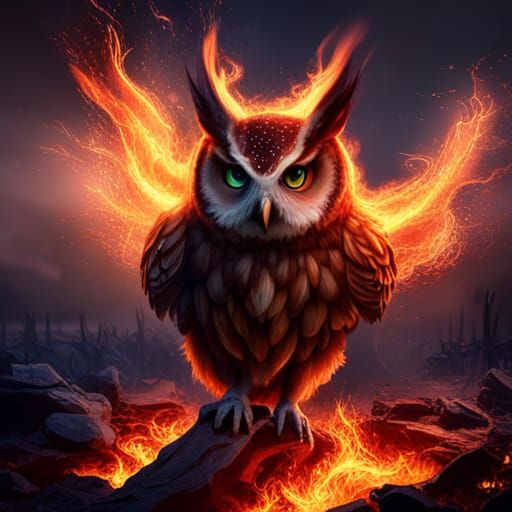 a owl burning in a fire