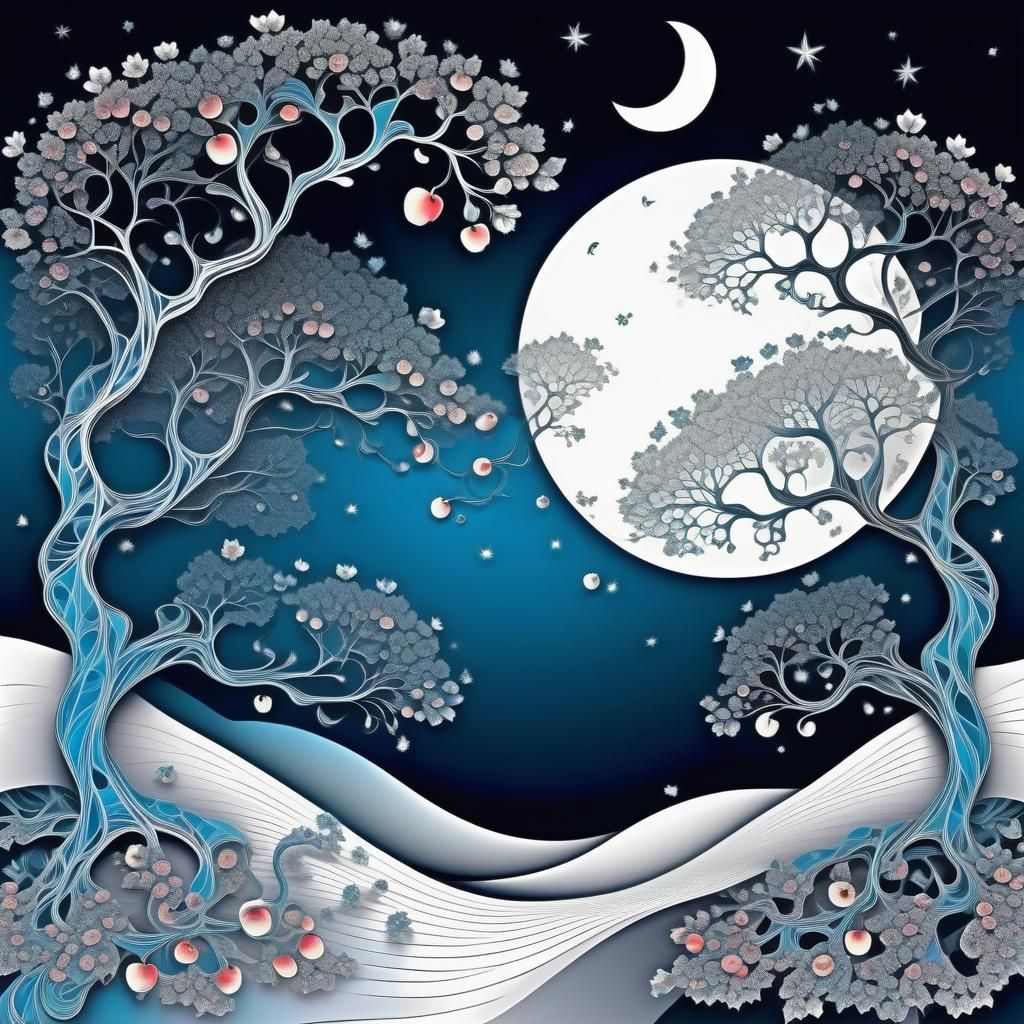 The orchard sleeps, beneath the moon,
Hush falls upon the br...