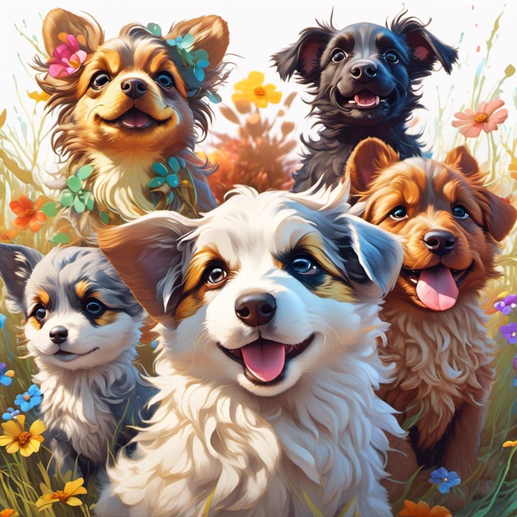 <lora:Colorful Animals:1.0> Cute puppies