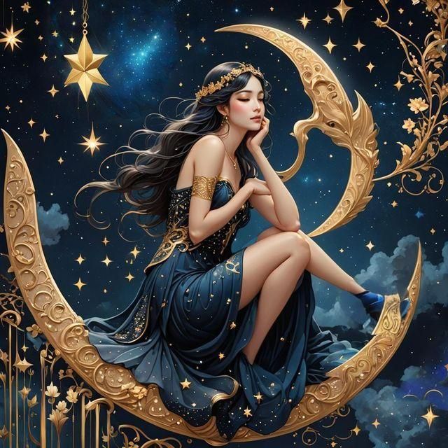 Beautifulest Girl Sitting on Crescent Moon  by @Jane77755