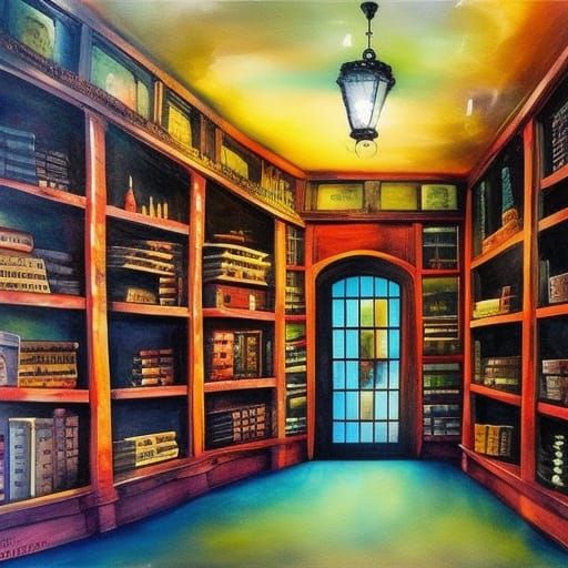 Inside the magic bookshop. Mixed media artwork consisting of European ...