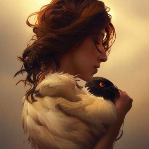 Woman with a bird in her arms