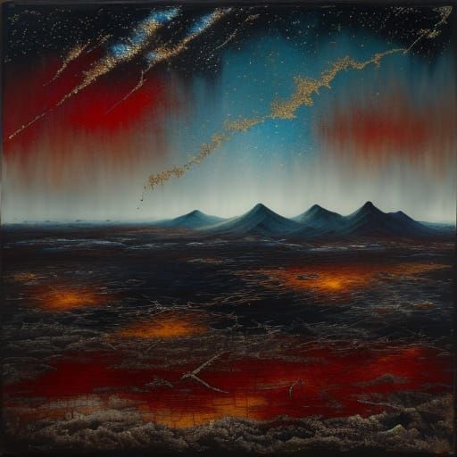 Surrealist Oil Painting of a Broken Bird in a Barren Landsca...