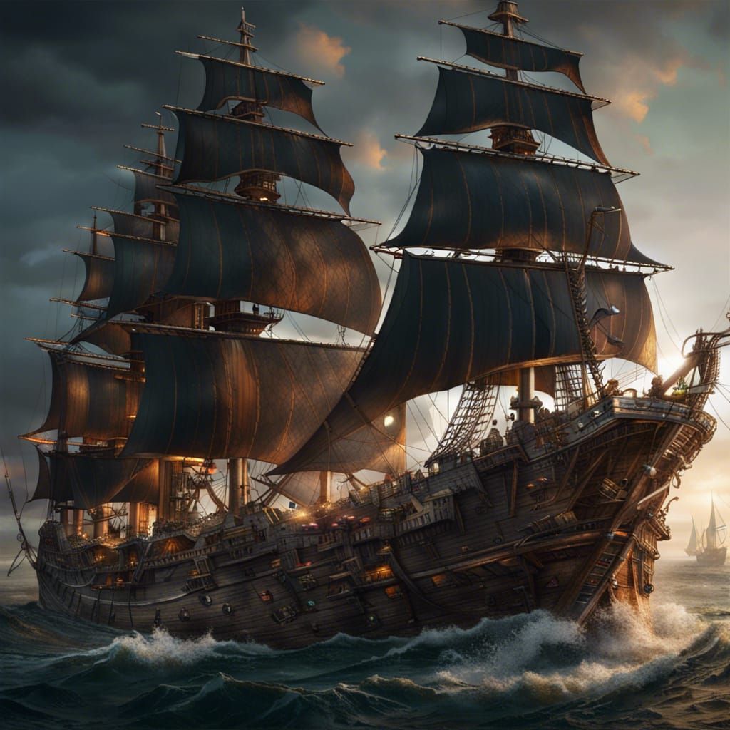 Pirate Ship Battle: Detailed Matte Painting