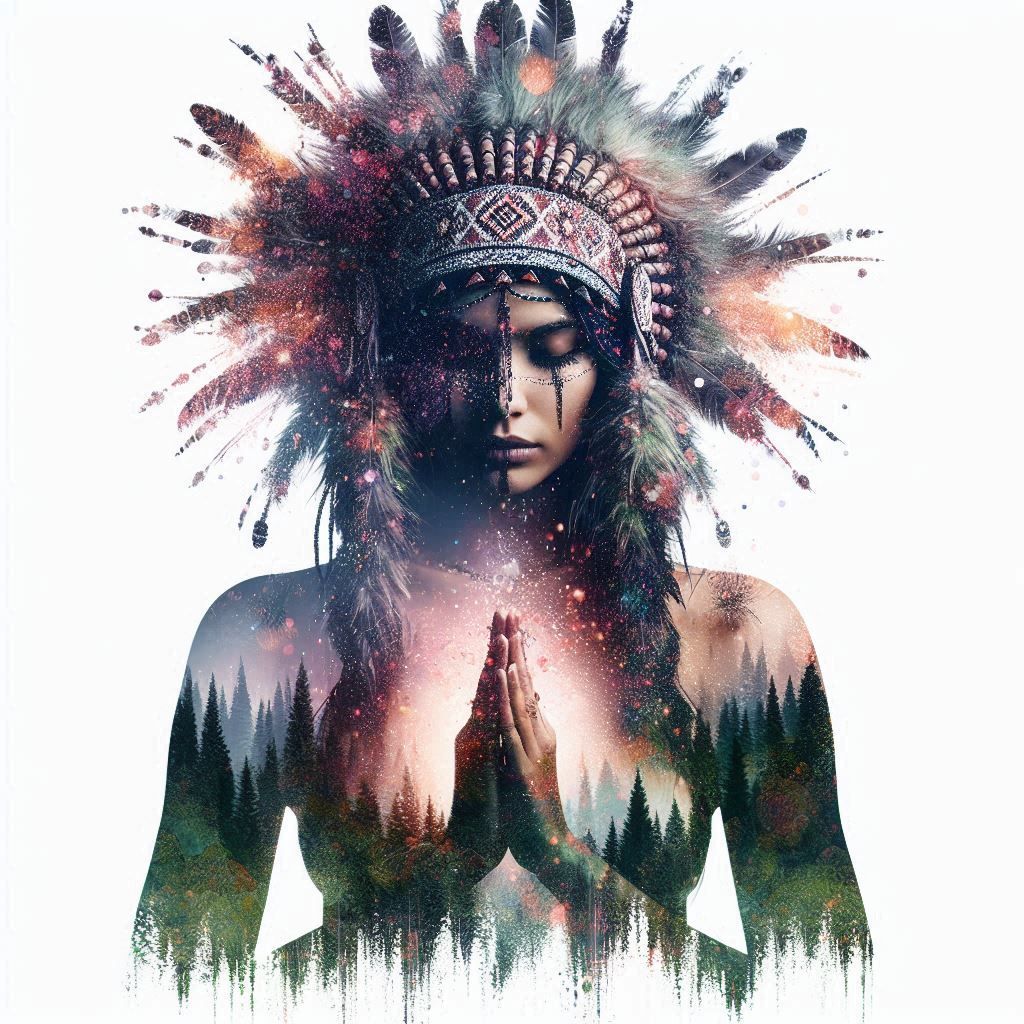 double exposure beautiful fantasy DALL-E 3 portrait landscape..