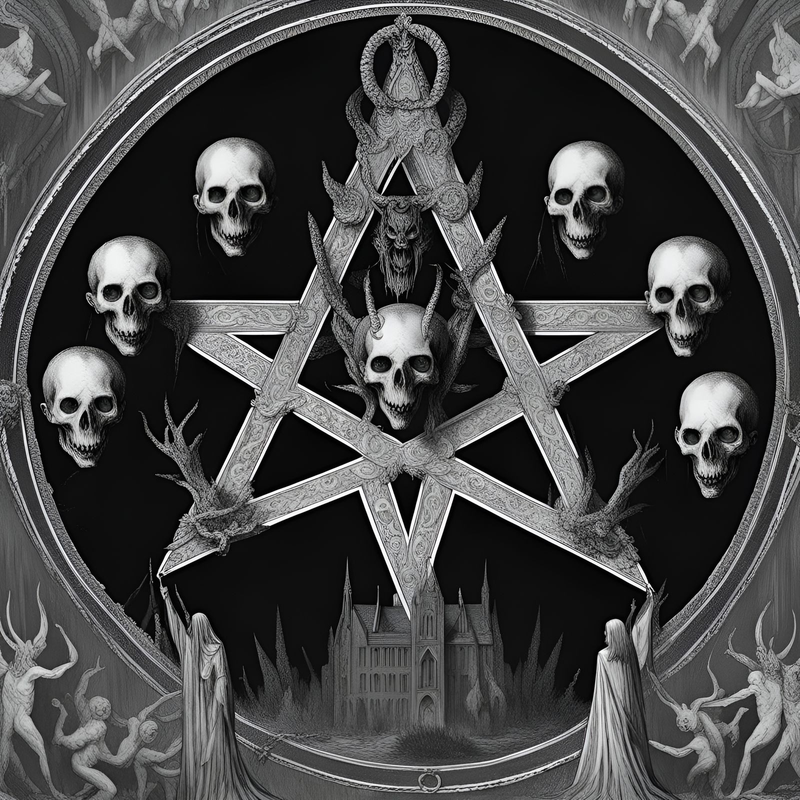 666 patterns,Satanic Altar,horror,pentagram,black and white in the ...