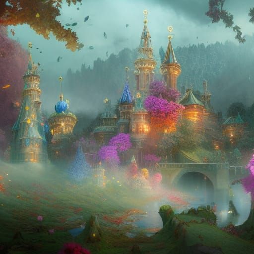 улицы Whimsical Fairy Wonderland detailed matte painting,   ...
