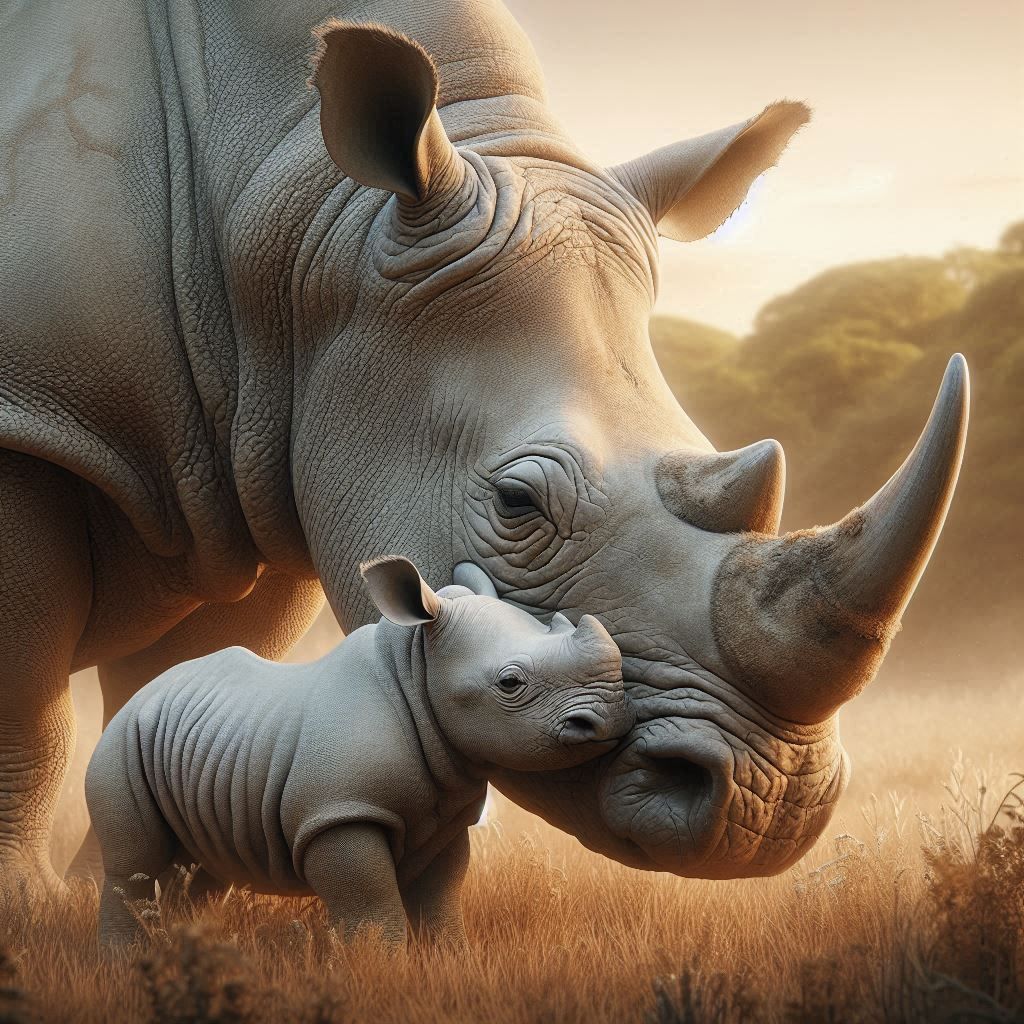 A Tender Moment between White Rhino Mother and Baby  by @Alison Mary