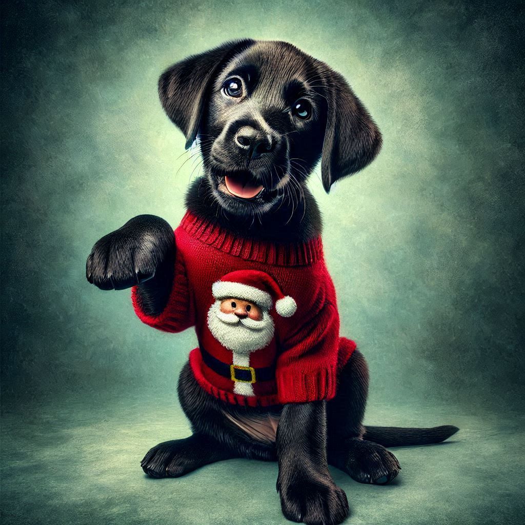 Black Lab puppy at Christmas